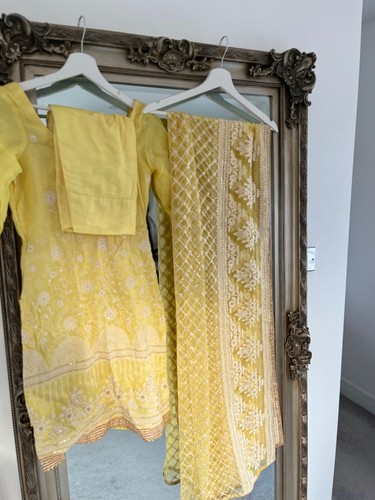 Yellow trouser chikankari suit
