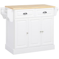Mobile Kitchen Island Trolley with Butcher Block Top, Wheels & Storage