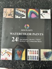 24 Watercolour Paints AEM Hi Arts +3 Brushes I Palette 20 A5 Watercolour Sheets