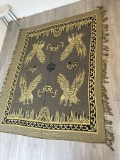 Large Black Gold Oriental Woven Throw Blanket Phoenix Eagle Design 97x69