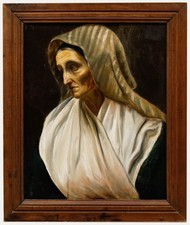 Italian School 19th Century Oil - Lady in a Striped Head Scarf