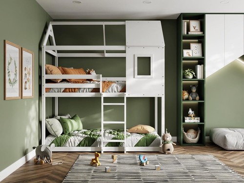 White wooden treehouse bunk - wooden,