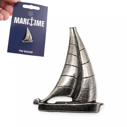 Sailing boat pewter pin badge - boat,
