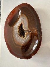 Large Red Agate Slab With Crystal Centre Polished Face Geode Center