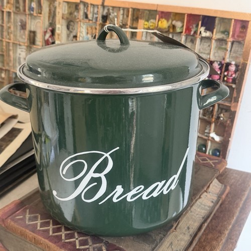 Green white enamel bread bin - enamel,