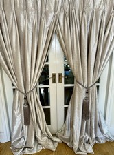STUNNING BESPOKE LUXURIOUS VERY HEAVY QUALITY CHAMPAGNE VELVET CHENILLE CURTAINS