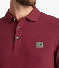 Hugo Boss Passenger Cotton Long Sleeve Polo Shirt -Burgundy/ Maroon Colour