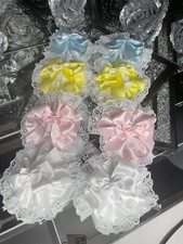 2 x LARGE TUTU HAIR BOWS CLIPS SATIN FRILLY LACE BOW BOWS PEARL DETAIL SOCK SHOP