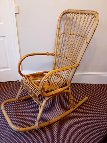Vintage cane bamboo rocking - vintage,