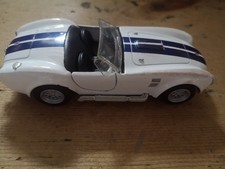 1965 Shelby Cobra Kinsmart Toy Model Car 1/32 White Blue Pull Back Doors Open