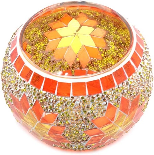 Mosaic round glass candle - glass,