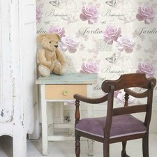 Garden Pink Rose Wallpaper Script Floral Butterfly Botanical Feature Wall 127502