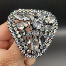 Juliana Clear Glass Crystal Brooch Huge Domed Japanned Triangle Prong Open Back