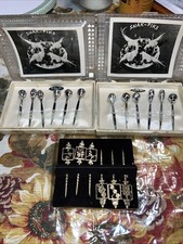 STERLING SILVER RHODIUM FINISH SET OF 6 HORS D'OEUVRES COCKTAIL PICKS IN ORIG BX