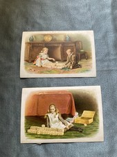 2 Antique/Victorian Christmas Cards/De La Rue/Children Playing with Blocks