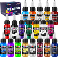 Fansarriche Airbrush Paint Kit - 20 Colours, Water-Based, Opaque & Neon, Premium