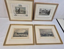 4x Old 1800s Prints State House, New York Bay, Arcade Providence, Boston