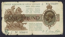 GB KGV - 1919 FISHER T24 TREASURY NOTE - £1 ONE POUND BANKNOTE - SPACEFILLER