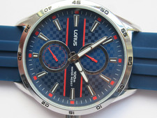 Lorus Men's Sport Chronograph Blue Dial Blue Rubber Strap Watch R3A47AX-9 Boxed