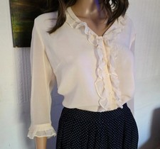 Laura Ashley Vintage 80s  100 % Silk ruffle occasion office cream blouse M/L