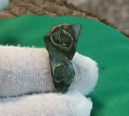 Medieval bronze strap end - bronze,