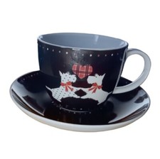 Westie Scottie Dog Cup And Saucer  Black and White Preloved VGC Gift