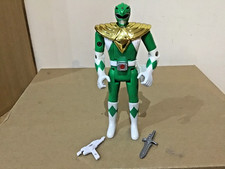 Power Rangers Mighty Morphin 5.5" Tall Flip Head Green Figure Chest Shield + Acc