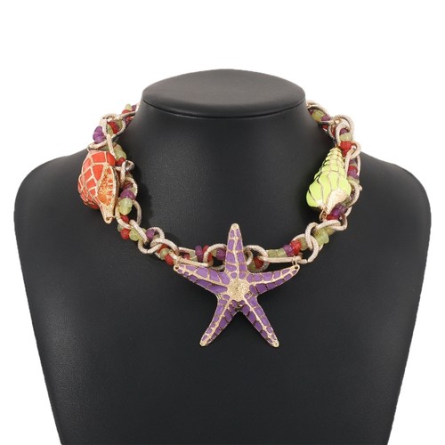 Colorful enamel metal necklace - colorful,