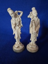 Italian Sculptured Oriental Geisha Girls Figures x 2 Sculptures by A. Giannelli
