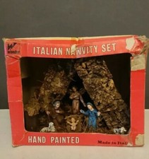 Vtg Nativity Italian 60s 70s Set Retro Old Wood Resin Moss Christmas Wise Men 