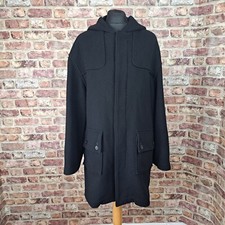 Vintage JCB Overcoat Coat Mens Large Black Hooded Knee Length Wool