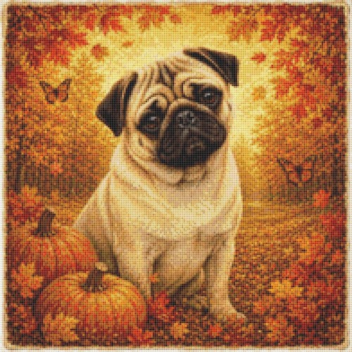 Pug puppy dog - puppy, autumn
