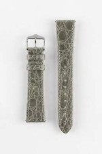 Hirsch GENUINE CROCO Shiny Crocodile Leather Watch Strap in GREY