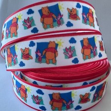 Grosgrain Winnie the Pooh and Piglet Red Border  Ribbon 1" 25mm x 1 yard