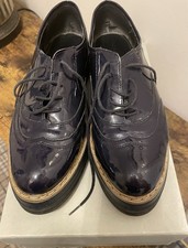 Carvella Ladies Blue Patent Brogues Size 39 UK 6 with Box