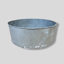 Vintage Large Round Galvanised Metal Shallow Bowl Planter, Display, Plant Pot