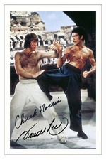 BRUCE LEE & CHUCK NORRIS SIGNED AUTOGRAPH PHOTO PRINT WAY OF THE DRAGON