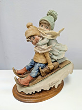 Florence Guiseppe Armani Children On Sledge Figurine Wooden Base Toboggan -RSPCA