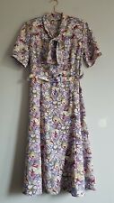 Vintage Floral MIDI RICHARD STUMP PUSSYBOW BELT TEA DRESS Size 10S