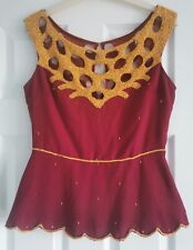 Womens VIRGOS LOUNGE Maroon Red & Yellow Beaded Sleeveless Peplum Blouse - UK 14