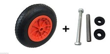 ORANGE 14" Pneumatic BENT VALVE Wheelbarrow wheel 3.50 - 8 WITH AXLE SET