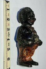 RARE AMERICAN ANTIQUE CAST IRON "JOLLY" MAN FREE STANDING SLOT BACK MONEY BANK