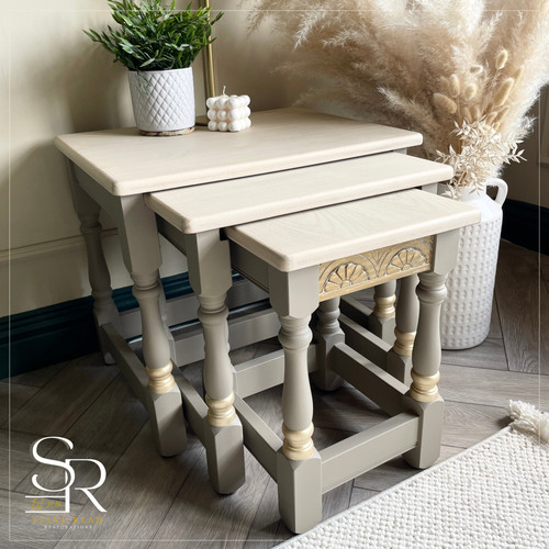 Oak nest tables hand - of,