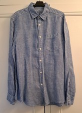 M&S BLUE HARBOUR MEN'S CASUAL BLUE/WHITE STRIPE LINEN SHIRT, SIZE M, 40" CHEST