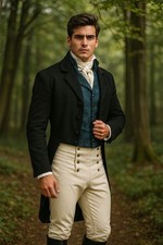 New Men Black Wool Jane Austen Tailcoat, 1830-50 Century Tailcoat