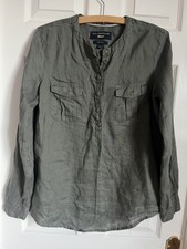 Paul Costelloe Ladies Blouse Shirt Size 10 Pure Linen Khaki Green Pockets