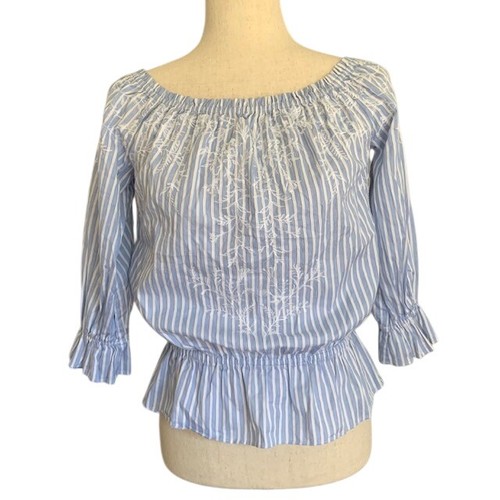 Coastal stripe embroidered top - embroidered,
