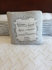 PRETTY BOUDOIR CUSHION.  19 INCHES X 19 INCHES.  PIPED. GREY PATTERN & PLAIN BAC