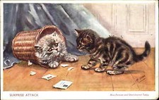 Vintage PC SIGNED MABEL GEAR Kitty Cats Blue Persian and Short-Haired Tabby