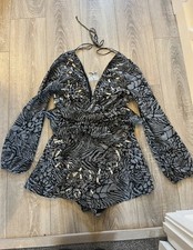 River island Patterned Grey Silver Playsuit